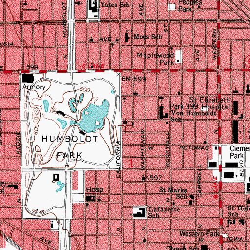 Topographic Map of Central Spanish Baptist Church, IL