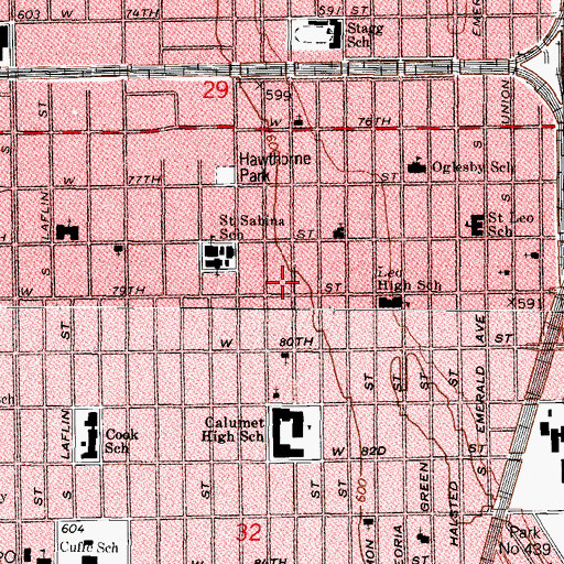 Topographic Map of Community Faith Baptist Church, IL