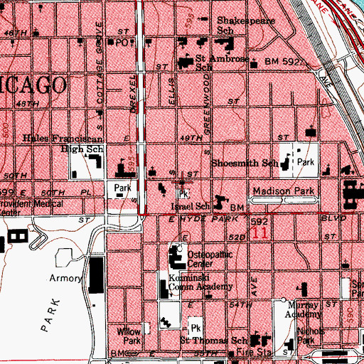 Topographic Map of Cornell Baptist Church, IL