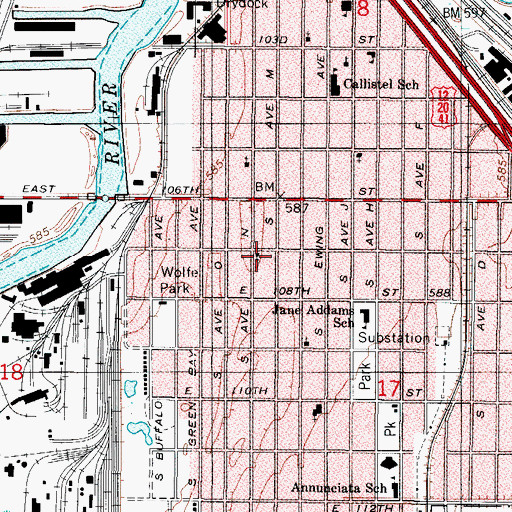 Topographic Map of East Side Baptist Church, IL