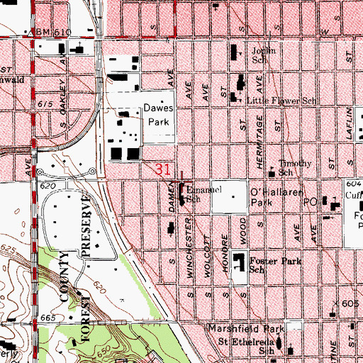 Topographic Map of Emmanuel Baptist Church, IL