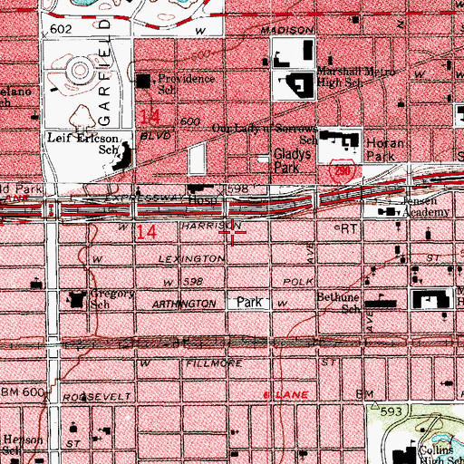 Topographic Map of Faith Community Baptist Church, IL