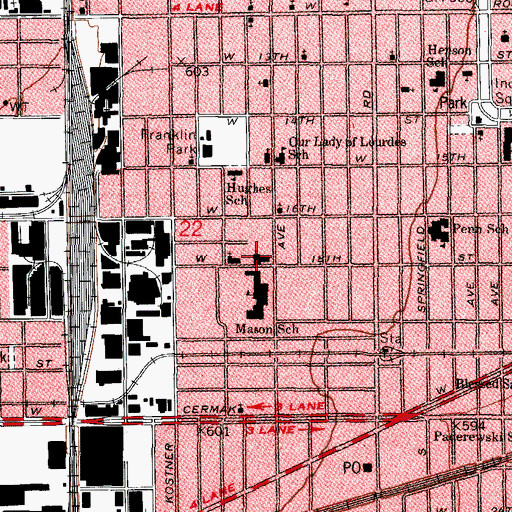 Topographic Map of First Baptist Church, IL