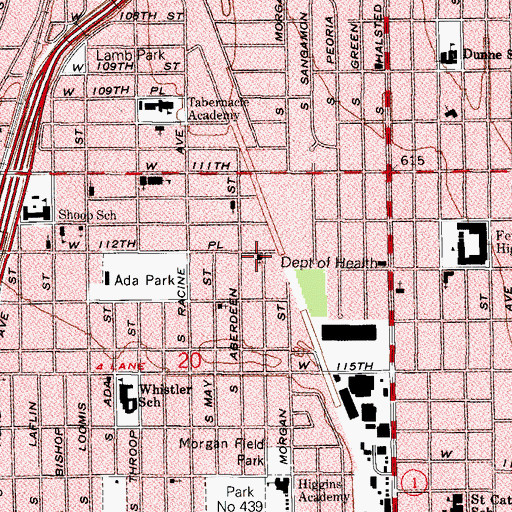 Topographic Map of Greater Pleasant Green Baptist Church, IL