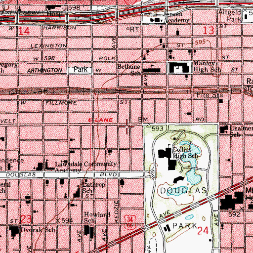 Topographic Map of Greater Rose Hill Missionary Baptist Church, IL