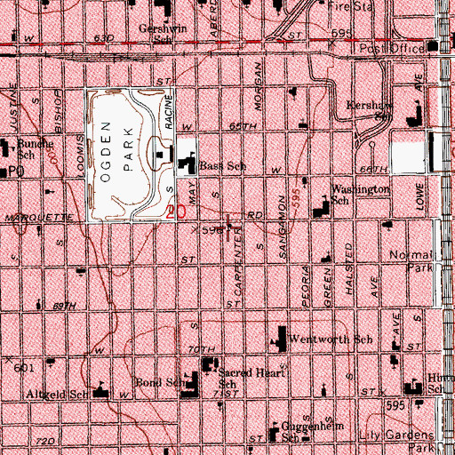 Topographic Map of Green Grove Missionary Baptist Church, IL