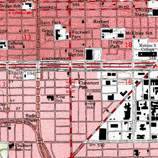 Topographic Map of Hopefull 13th Street Missionary Baptist Church, IL