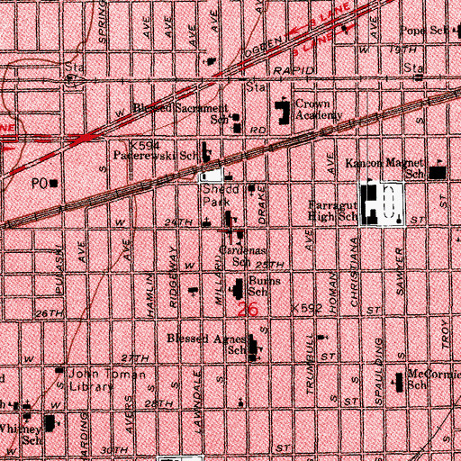 Topographic Map of Millard Avenue Baptist Church, IL