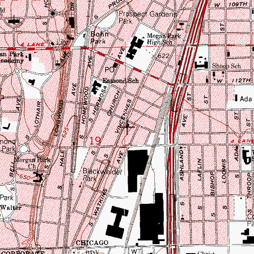 Topographic Map of Morgan Park Assembly Church, IL