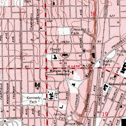 Topographic Map of Morgan Park Baptist Church of Chicago, IL