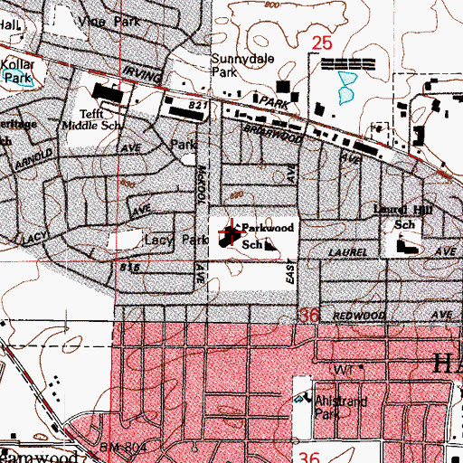 Topographic Map of Parkwood Elementary School, IL