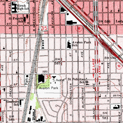 Topographic Map of Pierces Park, IL