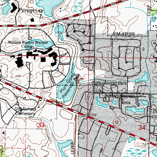 Topographic Map of Plum Grove Reservoir Park, IL