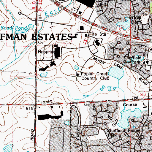 Topographic Map of Poplar Creek Country Club, IL