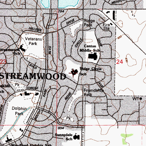 Topographic Map of Ridge Circle Elementary School, IL