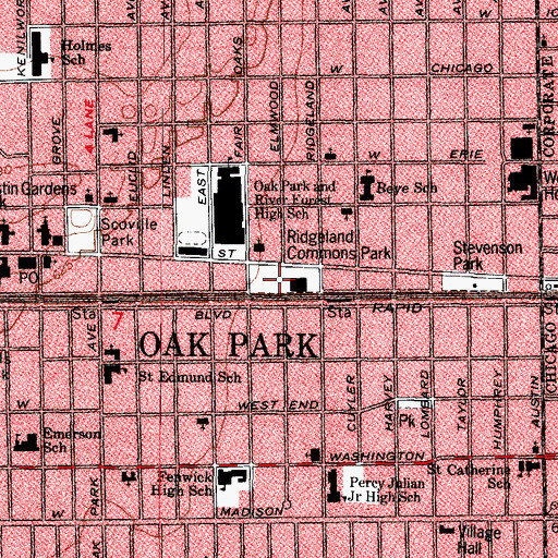Topographic Map of Ridgeland Commons Park, IL