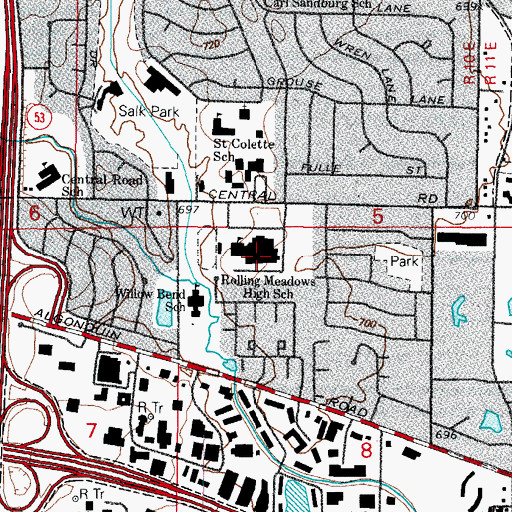 Topographic Map of Rolling Meadows High School, IL