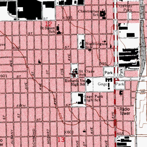 Topographic Map of Saint Clare Catholic Church, IL