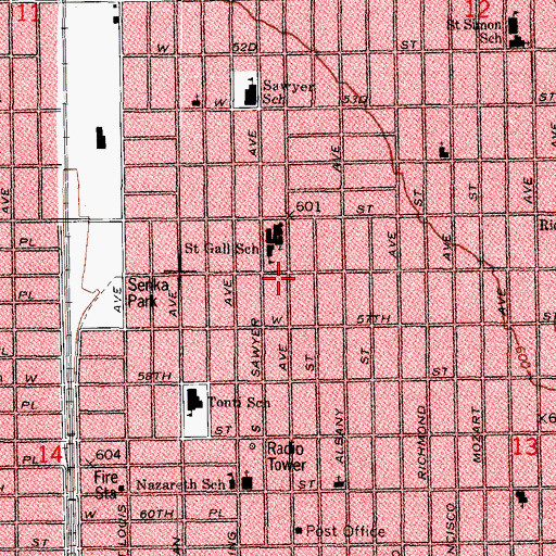 Topographic Map of Saint Gall Catholic Church, IL