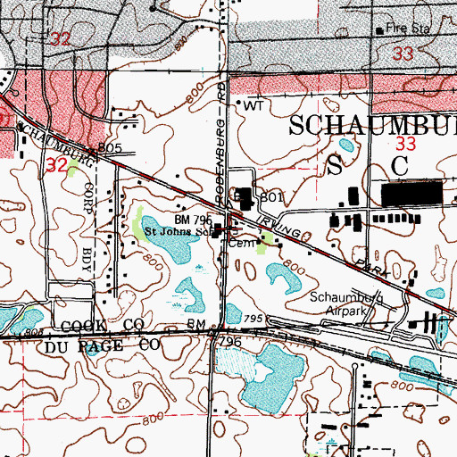 Topographic Map of Saint Johns Church, IL