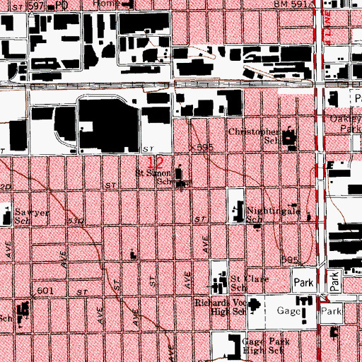 Topographic Map of Saint Simon Catholic Church, IL