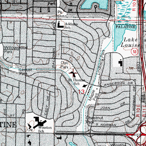 Topographic Map of Saint Thomas of Villanova School, IL