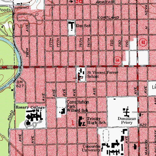 Topographic Map of Saint Vincent Ferrer School, IL