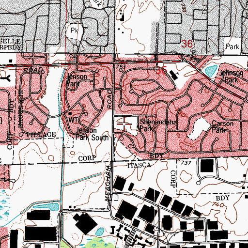 Topographic Map of Shenandaha Park, IL