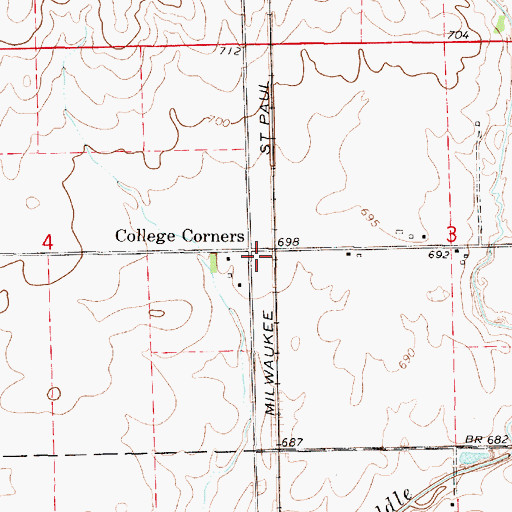 Topographic Map of College Corners School (historical), IL