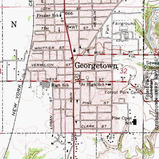 Topographic Map of Georgetown Post Office, IL