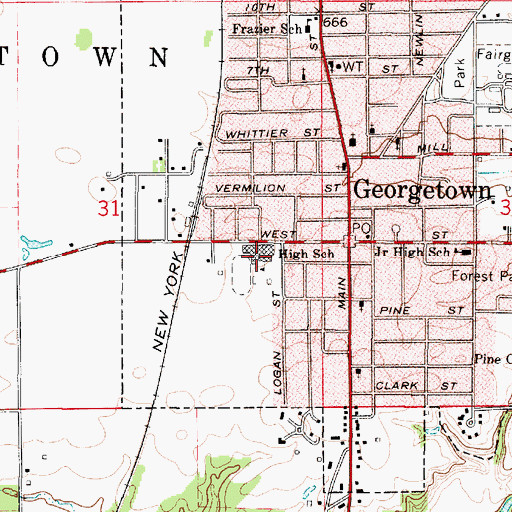 Topographic Map of Georgetown-Ridge Farm High School, IL