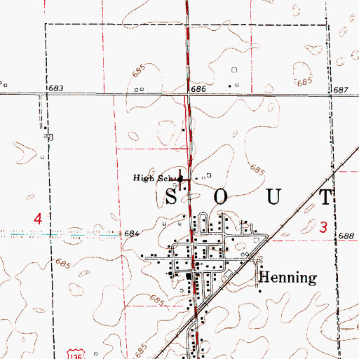 Topographic Map of Henning High School, IL
