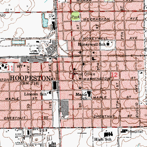 Topographic Map of Hoopeston Post Office, IL