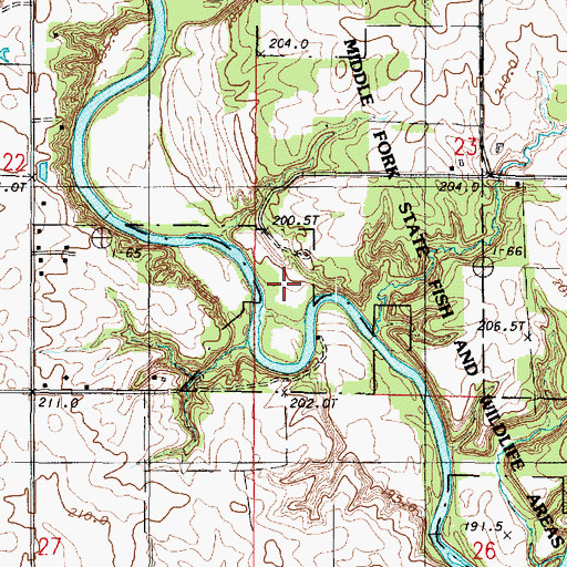 Topographic Map of Middle Fork State Fish and Wildlife Areas, IL