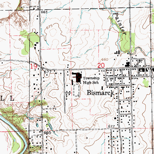 Topographic Map of Bismarck-Henning High School, IL