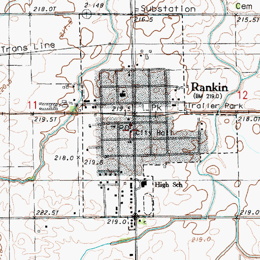 Topographic Map of Rankin City Hall, IL