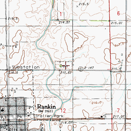 Topographic Map of Rankin Cemetery, IL