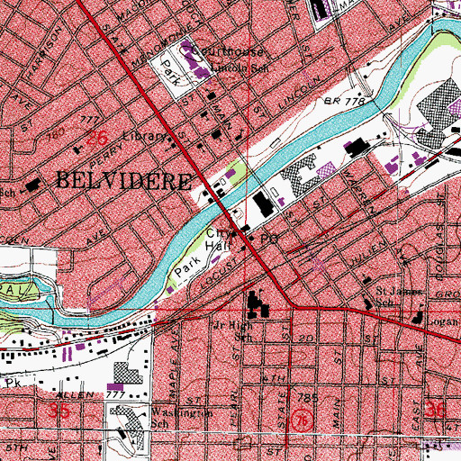 Topographic Map of Belvidere City Hall, IL