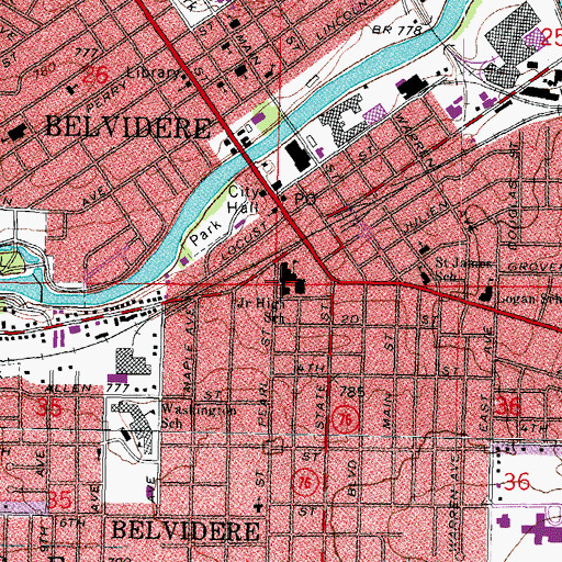 Topographic Map of Belvidere Junior High School, IL