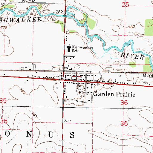 Topographic Map of Garden Prairie Post Office, IL