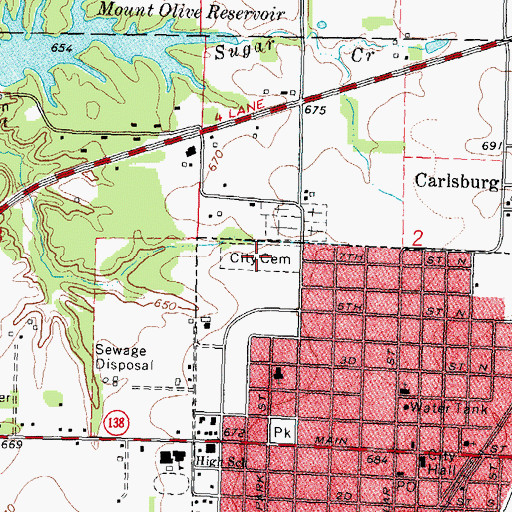 Topographic Map of Mount Olive Cemetery, IL