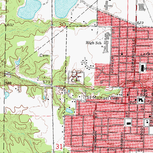 Topographic Map of Old Saint Michaels Cemetery, IL