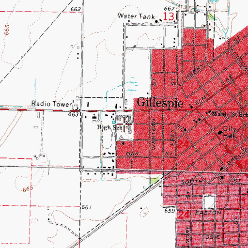Topographic Map of Gillespie High School, IL