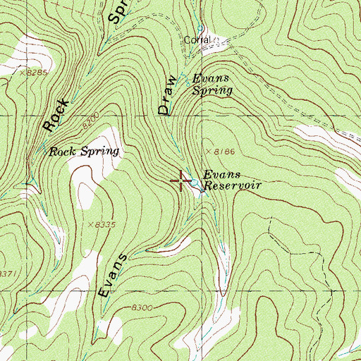 Topographic Map of Evans Reservoir, CO