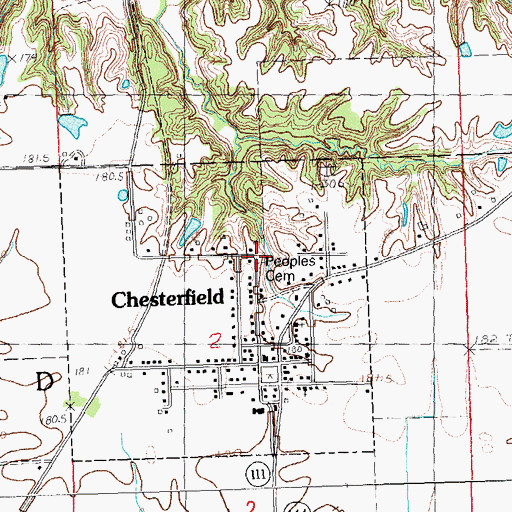 Topographic Map of Peebles Cemetery, IL