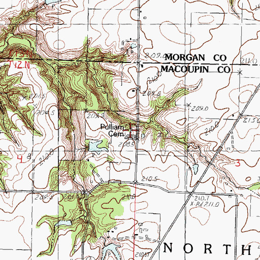 Topographic Map of Pulliam Cemetery, IL