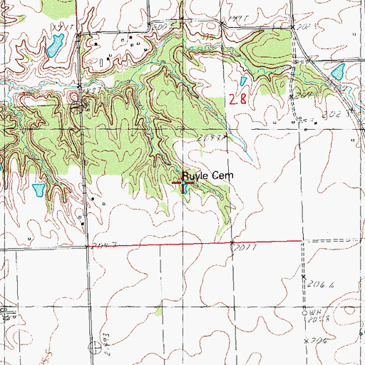 Topographic Map of Ruyle Cemetery, IL