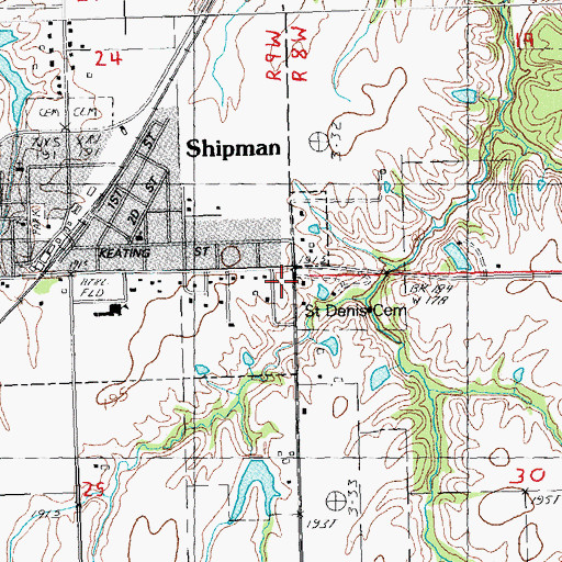 Topographic Map of Saint Denis Cemetery, IL
