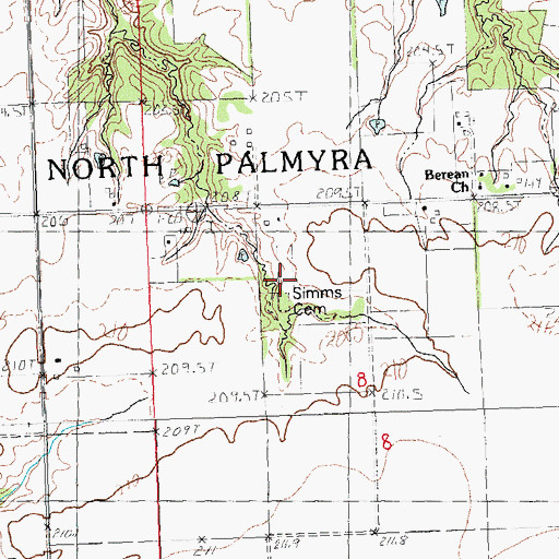 Topographic Map of Sims Old Cemetery, IL