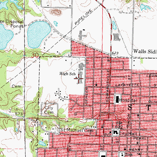 Topographic Map of Staunton High School, IL